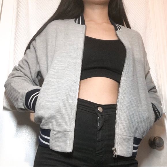 Navy Stripes Star Grey Zip Up Hoodie Sweater - Picture 4 of 7